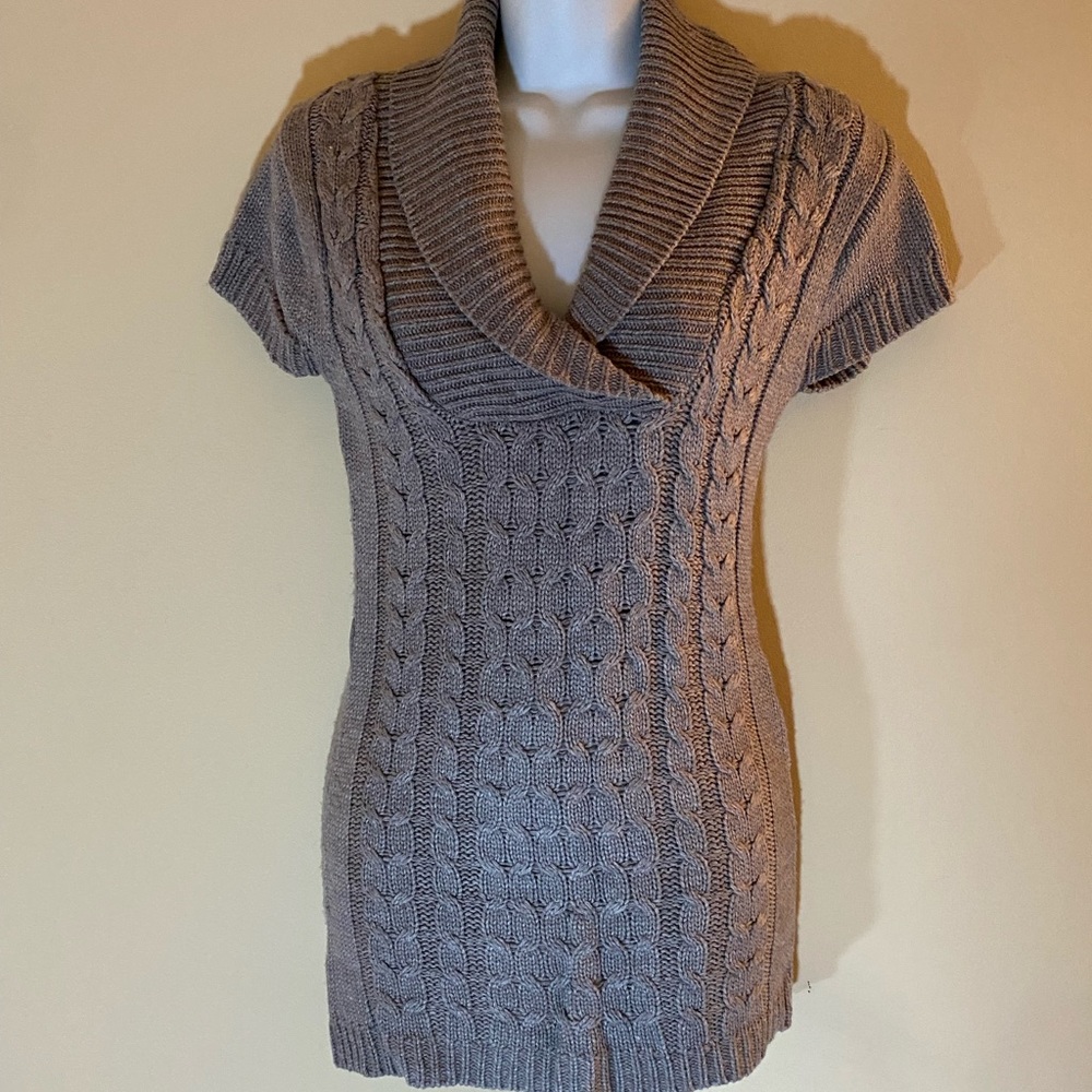 BONGO Grey Cable Knit Short Sleeve Long Sweater